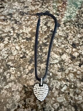 Crystal Heart Pendant Necklace - Black Cord